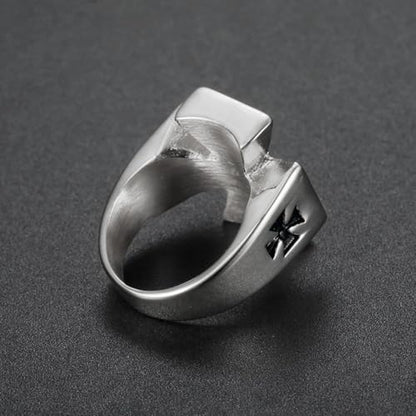 Striking Iron Cross Black Enamel Ring Vintage Military Gothic Knights Templar Titanium Steel Jewelry Maltese Cross Biker Accessory