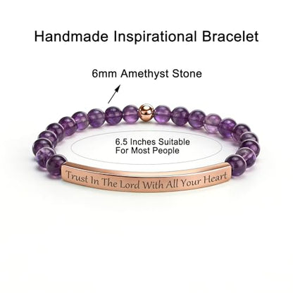 Amethyst Christian Bracelet for Women, 18K Gold Plated Bible Verse Jewelry, Inspirational Religious Faith Gift, Scripture Jewelry for Encouragement & Strength - color: Trust in the Lord with all your heart-Amethyst Rose Gold