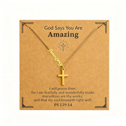 Faith Gold Cross Necklace for Women Christian Religiou Confirmation Jewelry - color: Amazing Gold