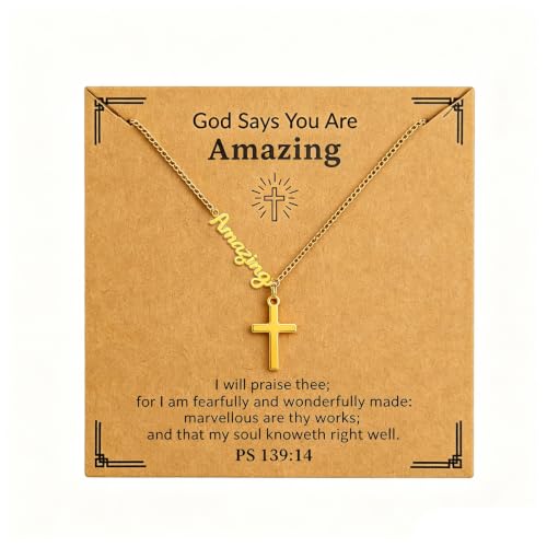 Faith Gold Cross Necklace for Women Christian Religiou Confirmation Jewelry - color: Amazing Gold