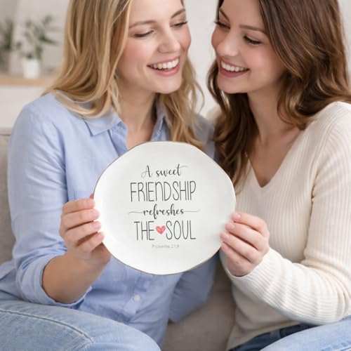 A Sweet Friendship Refreshes The Soul Ring Dish – Gifts for Women, Ceramic Jewelry Tray for Birthday, Bridesmaid, BFF, Inspirational Trinket Holder - color: A Sweet Friendship Refreshes The Soul