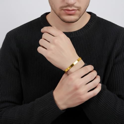Stainless Steel Cuff Bracelet for Men, Adjustable Open Metal Bangle Bracelet, Minimalist Mens Jewelry Gift - color: gold