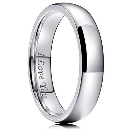 King Will 316L Wedding Band for Men Women, 4-8mm I LOVE YOU Dome Size 4-15 - color: A-Sliver-Plated-6mm