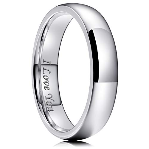 King Will 316L Wedding Band for Men Women, 4-8mm I LOVE YOU Dome Size 4-15 - color: A-Sliver-Plated-6mm