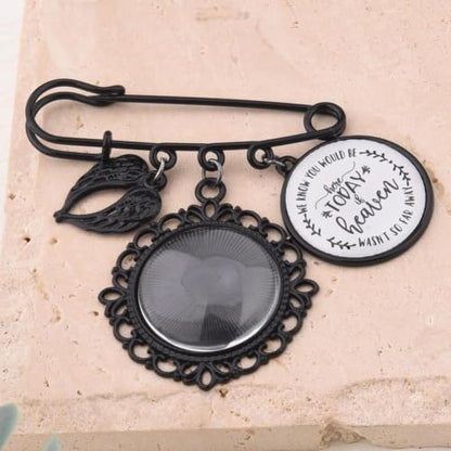 Wedding Double Picture Frame Brooch for Bride Grooms Boutonniece Pin for Wedding Bouquet - color: Black engraved