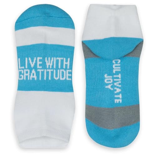 Gone For a Run Motivational Ankle Running Socks - Affirmation Runners Gifts - color: Live With Gratitude (Light Blue)