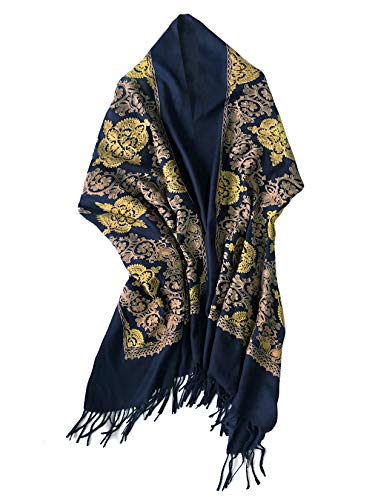 Urban CoCo Embroidered Scarf for Women, Tassel Shawl, Soft Lightweight Wrap - color: #2-navy Blue