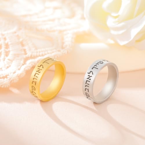 LIKGREAT Jewish Hebrew Rings Engraved Blessing Band Ring Judaism Kabbalah Religious Rings Luck Protection Amulet Stainless Steel Jewellery Gifts for Men Women - color: Gold