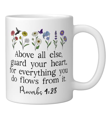 Above Else Guard Your Heart Proverbs 4:23 Bible Verse Jesus Ceramic Mug, White, 11oz - color: White, size: 11 Ounces