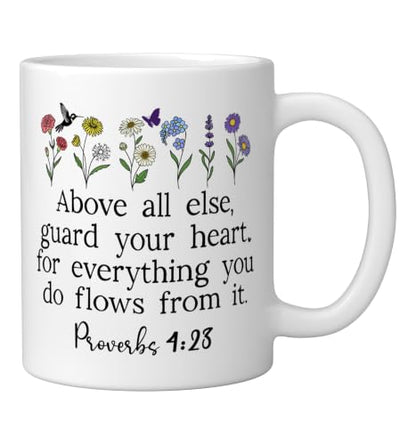 Above Else Guard Your Heart Proverbs 4:23 Bible Verse Jesus Ceramic Mug, White, 11oz - color: White, size: 11 Ounces