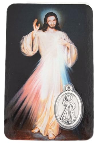 Holy Prayer Card with Built-In Medal Pendant | Great Variety | Great Christian Gift for First Communion and Confirmation (Divine Mercy and Saint Faustina Prayer Card with Medal) - color: Divine Mercy and Saint Faustina Prayer Card with Medal