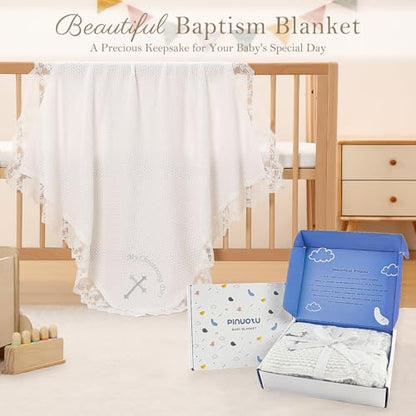 Cotton Baby Baptism Christening Blanket with Lace Trim, 40"x40" - color: Bapatism Lace Blanket