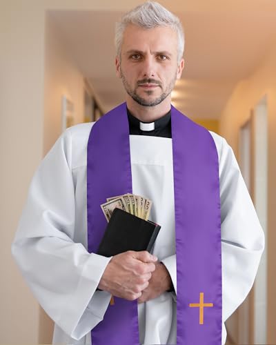 Eurzom 2 Pcs Reversible Clergy Stole with Cross Tassels - color: Green,purple