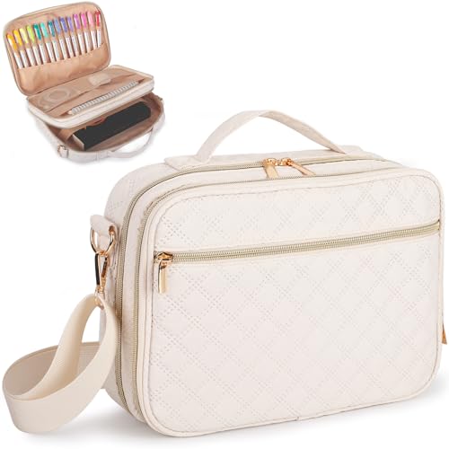 Large Bible Cover for Women,2 Compartments Bible Bag for Church - color: 2 Lays,Beige