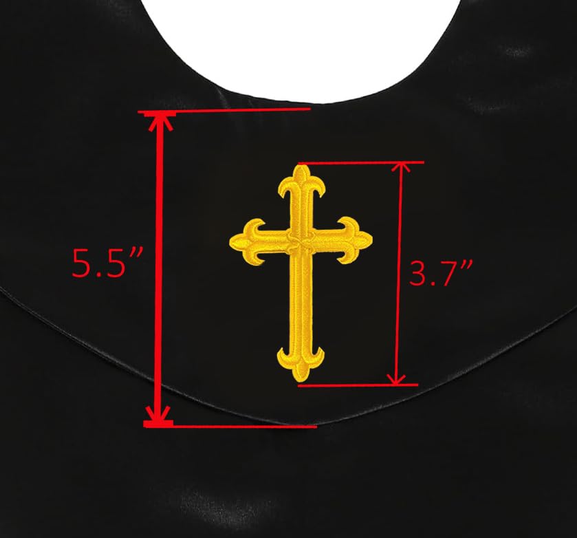 GradPlaza Unisex V Shape Church Choir Stole with Gold or White Embroidery Cross for Adults Church - color: Black, style: Gpld Cross