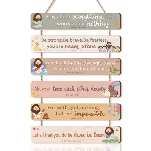IARTTOP Kids Bible Verse Christian Meditation Wooden Hanging Sign - color: Bible Verse