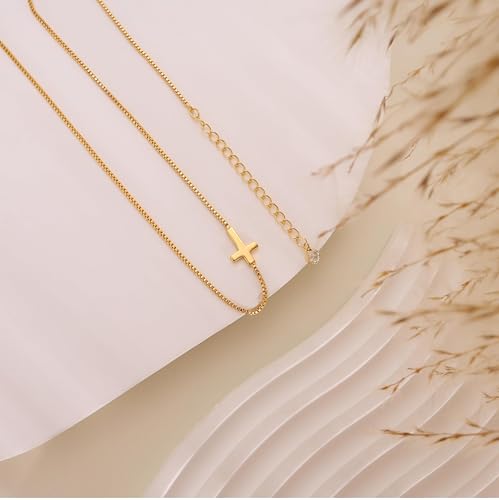 Cross Necklace for Women,Dainty 14k Gold Plated Pendant Necklaces - color: Gold-12