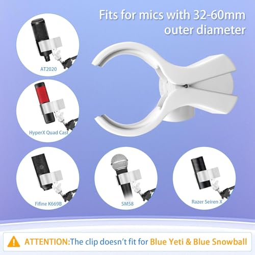 BILIONE Large Microphone Clip for Mics with Outer Diameter 1.26" to 2.3" - color: White, size: 1 Pack