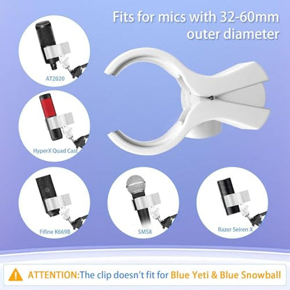 BILIONE Large Microphone Clip for Mics with Outer Diameter 1.26" to 2.3" - color: White, size: 2 Pack