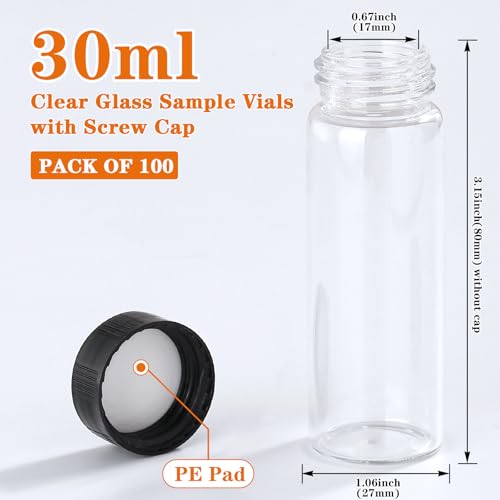 1OZ Clear Glass Vials with Lids 100pcs 30ml Small Bottle - size: 30ml 100pcs