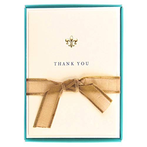 Graphique Fleur de Lis La Petite Presse Boxed Thank You Notes - 10 Embossed and Embellished Gold Foil Fleur de Lis Thank You Cards with Matching Envelopes, 3.25" x 4.75" - color: Fleur de Lis