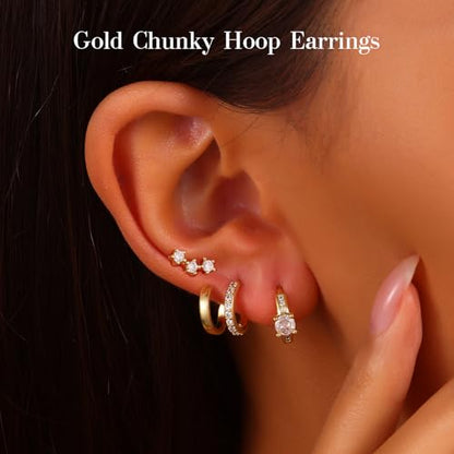 18K Gold Plated Hoop Earrings for Women, NICKEL-FREE & HYPOALLERGENIC, Timeless Jewelry Gift - color: Gold-C