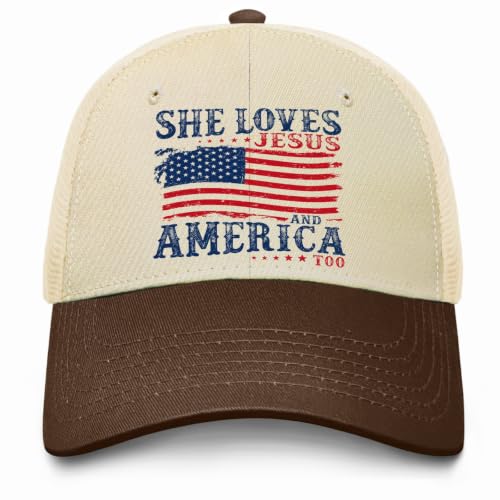 She Loves Jesus and America Too Hats for Womens Soft Washed Distressed Baseball - color: She Loves Jesus and America Toooff-white With Brown Eaves3