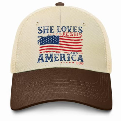She Loves Jesus and America Too Hats for Womens Soft Washed Distressed Baseball - color: She Loves Jesus and America Toooff-white With Brown Eaves3