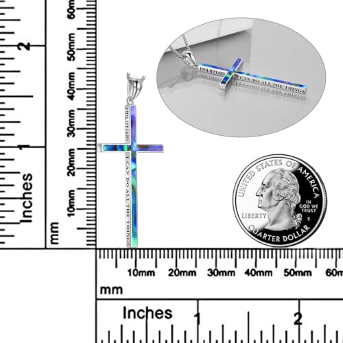POPLYKE Cross Necklace 925 Sterling Silver Philippians 4:13 I Can Do All The Things Inspirational Necklace Gifts for Women Men 20+2'' - color: silver-Abalone