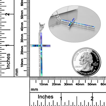 POPLYKE Cross Necklace 925 Sterling Silver Philippians 4:13 I Can Do All The Things Inspirational Necklace Gifts for Women Men 20+2'' - color: silver-Abalone