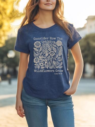 Christian Bible Verse T Shirts for Women - color: Blue3, size: Small