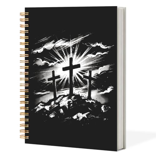 Black Christian Spiral Notebook Journal 5.5x8.3in, Faith Prayer Journal for Women Men, Religious Bible Scripture Hardcover Notebook for Church Study Work Office - color: Black Christian
