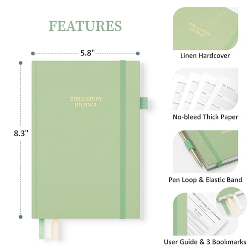 Bible Study Journal & Notebook for Women and Men, 5.8" x 8.3" - color: Cream Green, size: A5 ( 5.8" x 8.3" )