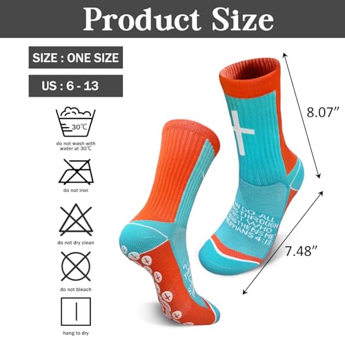 3 Pairs Cross Socks with Bible,Philippians 4: 13 Christian Socks US 6-13, Grip Sport Sock for Football, Soccer, Gym - color: Blue