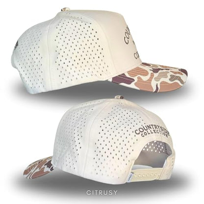 CITRUSY Athletic Trucker Golf Hat | Performance Mens 5 Panel Cap | Cool Breathable Waterproof Workout Running Snapback - color: Countryside Collection | Duck Camo