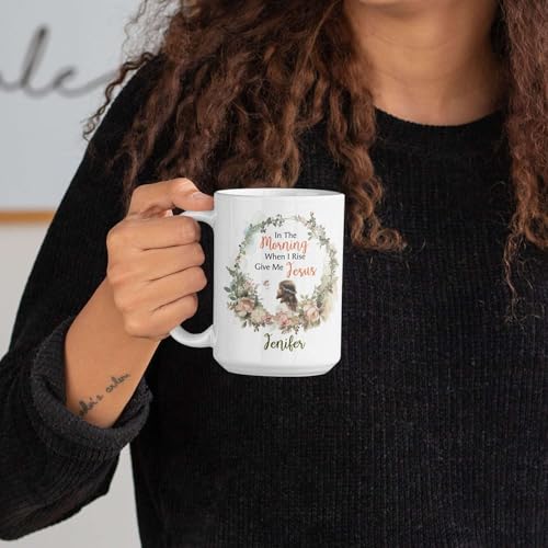 Novelty Mug With Floral Wreath Design, Customized Name Inspiration Coffee Cup, Christian Ceramic Mug 11oz 15oz, Personalized Jesus Cup, Christian Mug Gifts, Custom Religious Accent Cup - color: XUA-324-1559-CHRISTIAN FAITH MUG