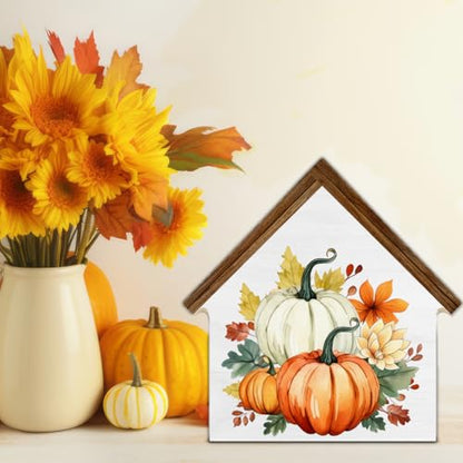 Pumpkin Decor Fall Pumpkins House Shaped Wood Block Sign - color: Pumpkins