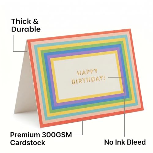 100 Pack Birthday Cards Bulk with Envelopes & Stickers, Large 5x7 Assorted Happy Birthday Cards, 300gsm Thick Cardstock, Gold Foil Designs, Blank Inside, Storage Box Included