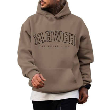 Christian Jesus Hoodies For Men Graphic Yahweh Hoodie Bible Verse God Sweatshirt Religious Faith Cotton Pullover Tops - color: Coffee, size: X-Large