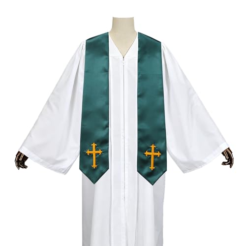 Clergy Stole with Embroidery Cross, Unisex Minister Priest Stole for Wedding Church Service Accessories 60/72 Inch - color: Forest Green, size: 72 Inch