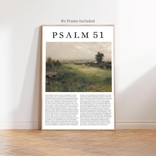 Psalm 51 Wall Art Create in Me a Clean Heart Art Vintage Landscape Pictures Inspirational Positive Christian Art Scripture Bible Verse Artwork Christian Landscape Wall Art for Home 16x24inch No Frame - color: Psalm 51, size: 16"L x 24"W