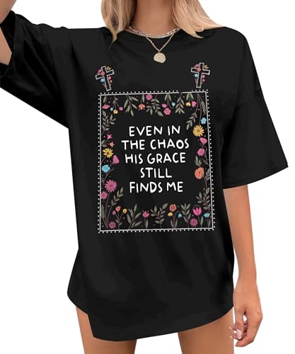 Make Heaven Crowded T-Shirt Women Oversized Christian Shirt Graphic Tee - color: Black-a, size: Small
