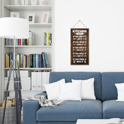 Farmhouse Kitchen Rules Sign, Rustic Wooden Plaque, 12x6inch (J10) - color: color20