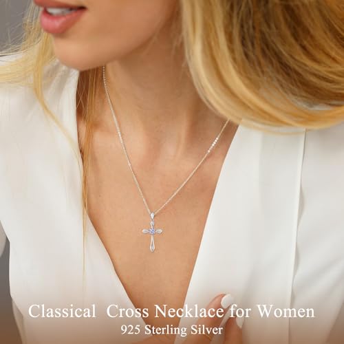 Cross Necklace for Women,925 Sterling Silver Faith Jewerly Gift - color: 06-June-Alexandrite