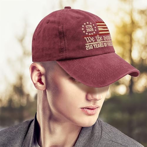 U.S. 250th Anniversary 250 Years Freedoms 1776-2026 Baseball Hats Funny - color: Wine Red