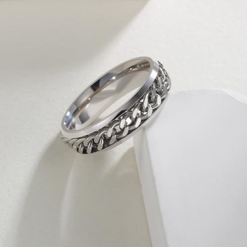 Mens Fidget Rings Anxiety Ring for Men 6mm 8mm Chain Spinner Ring Size 5-14 - color: Titanium Silver Silver