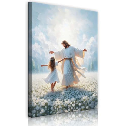 Jesus with Little Girl Canvas Wall Art, Gallery Wrapped Print, 16x24 - color: Double-1, size: 24"L x 16"W