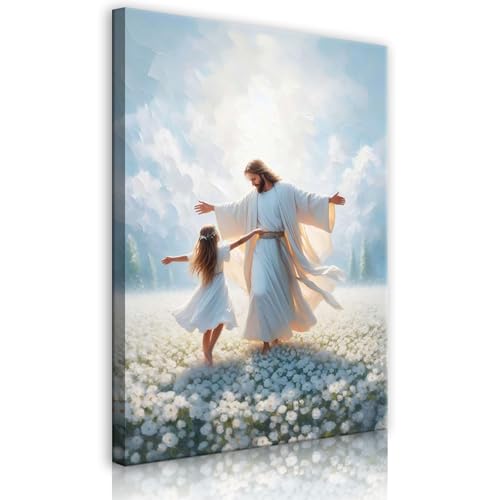Jesus with Little Girl Canvas Wall Art, Gallery Wrapped Print, 16x24 - color: Double-1, size: 24"L x 16"W