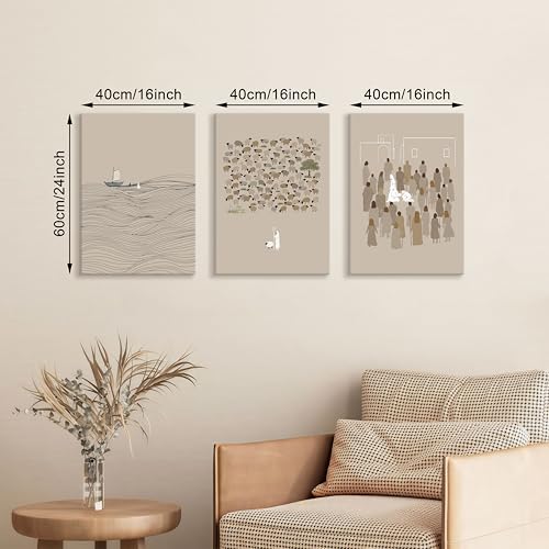 Christian Beige Bible Sketches Wall Art Jesus Canvas Prints 16"x24"x3 - color: Jesus Bible Story, size: 16"x24"x3Pcs