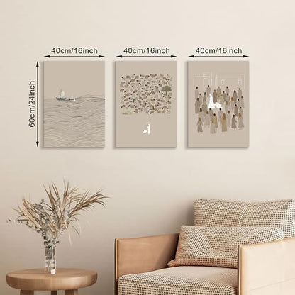 Christian Beige Bible Sketches Wall Art Jesus Canvas Prints 16"x24"x3 - color: Jesus Bible Story, size: 16"x24"x3Pcs